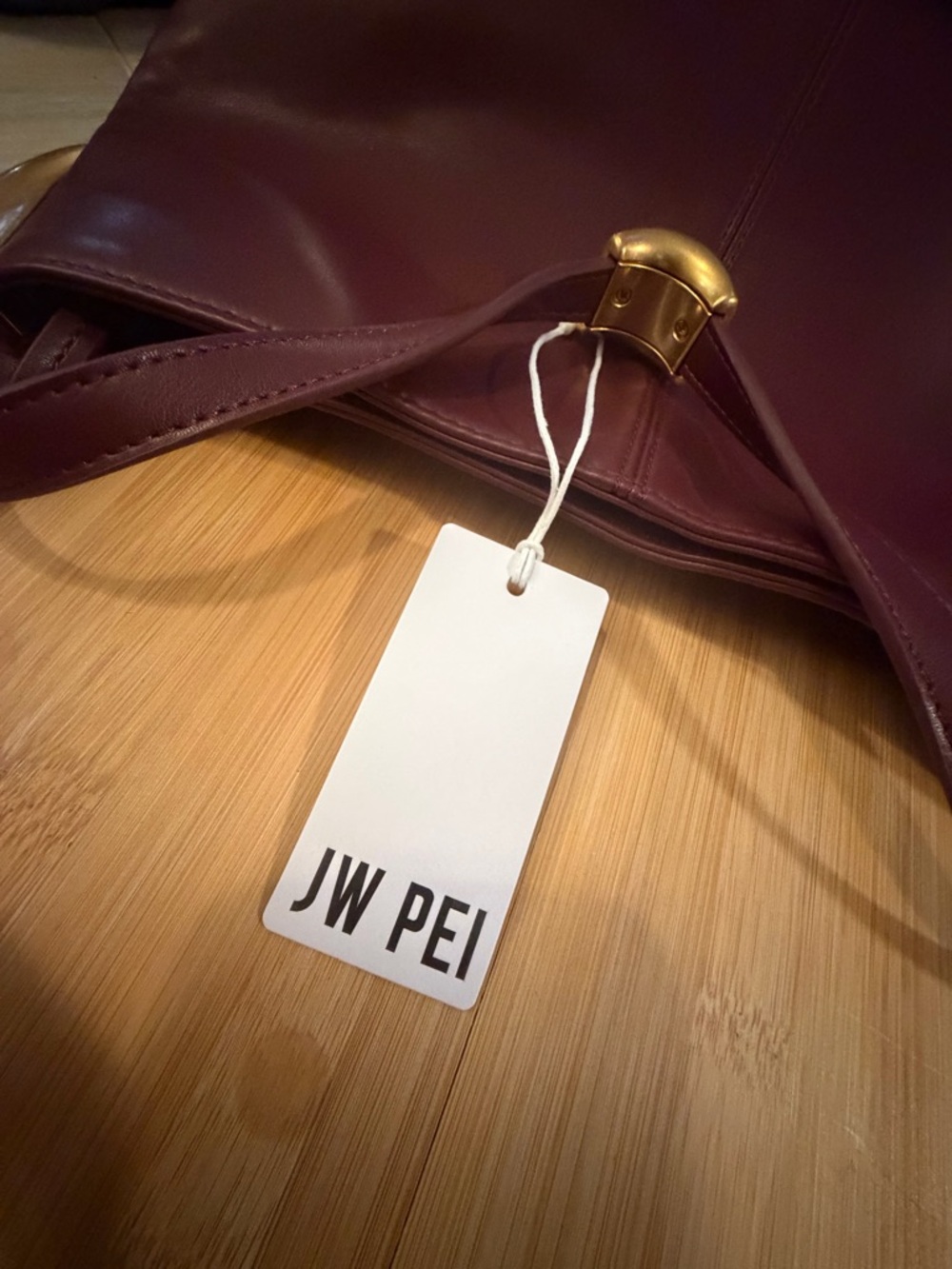 JW PEI Hobo Shoulder Bag in Deep Burgundy with Gold Accents - Picture 6 of 8